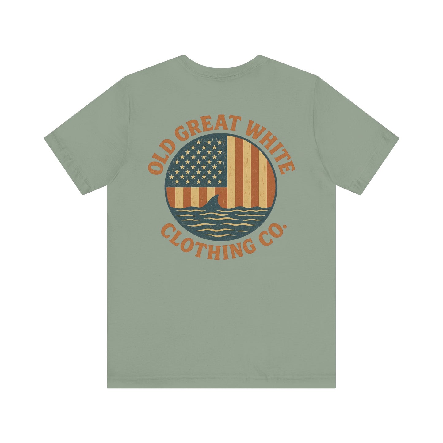 Stars, Stripes & Sharks T-Shirt - Old Great White Apparel Classic Jersey Short Sleeve Tee