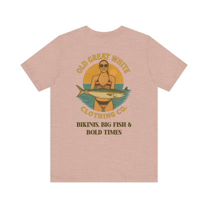Catch of the Day Bikini Tee – Retro Fishing Girl Graphic Classic Jersey Short Sleeve Tee