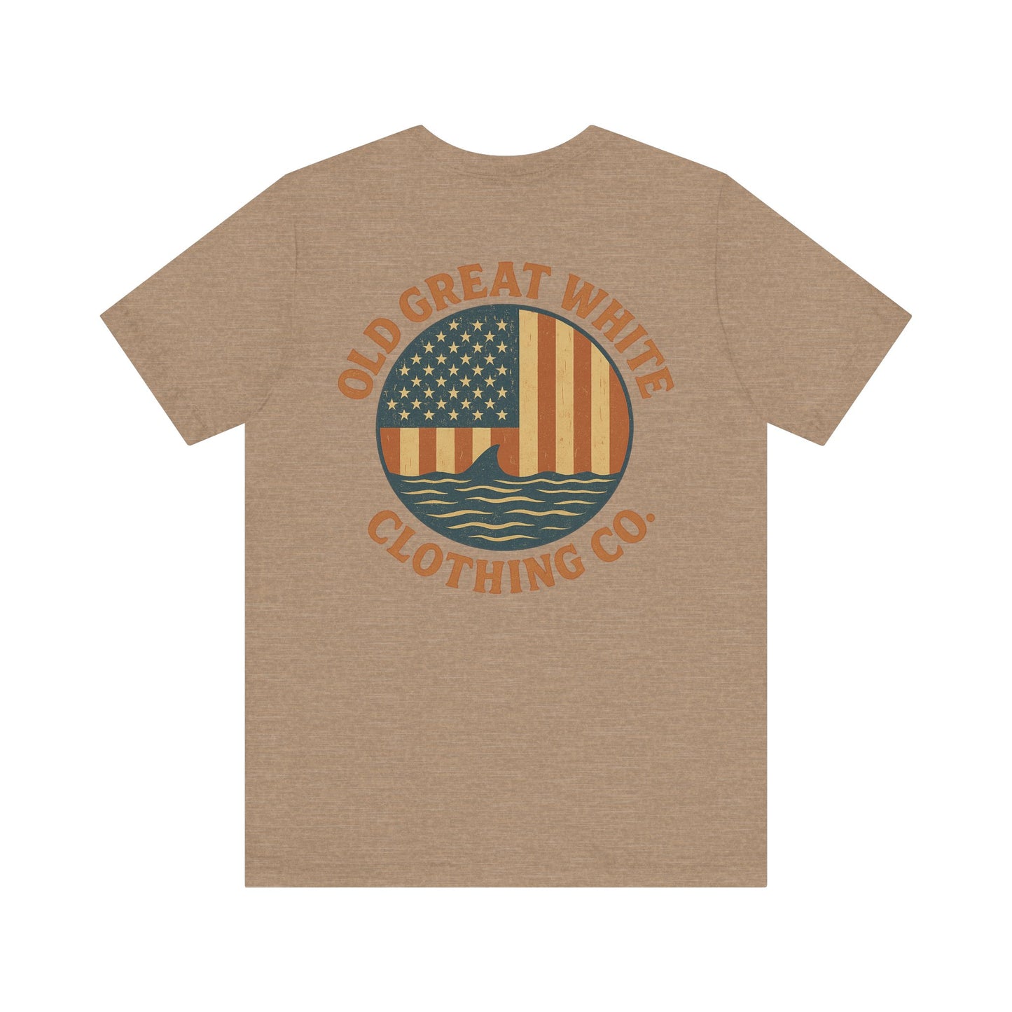 Stars, Stripes & Sharks T-Shirt - Old Great White Apparel Classic Jersey Short Sleeve Tee