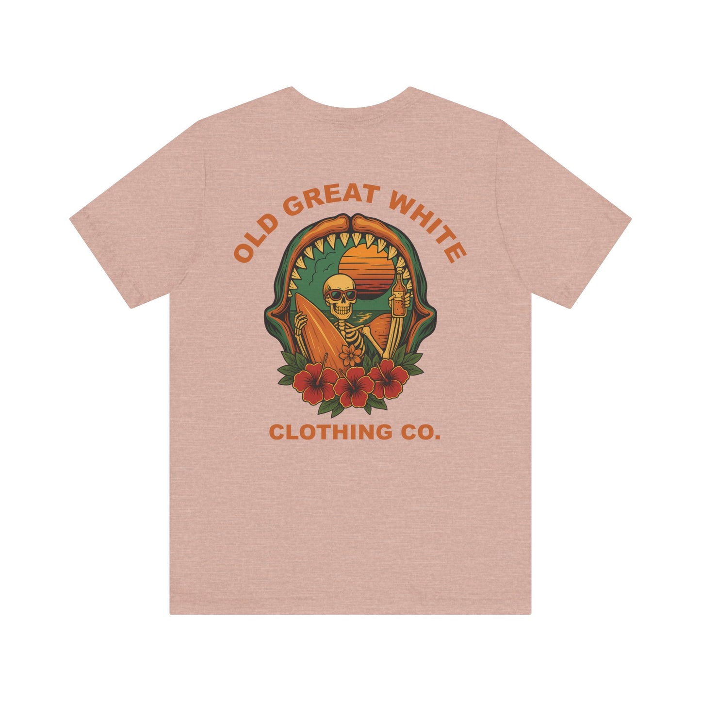 Skeleton Surfer Sunset Tee – Vintage Beach Vibes Graphic Shirt Jersey Short Sleeve Tee
