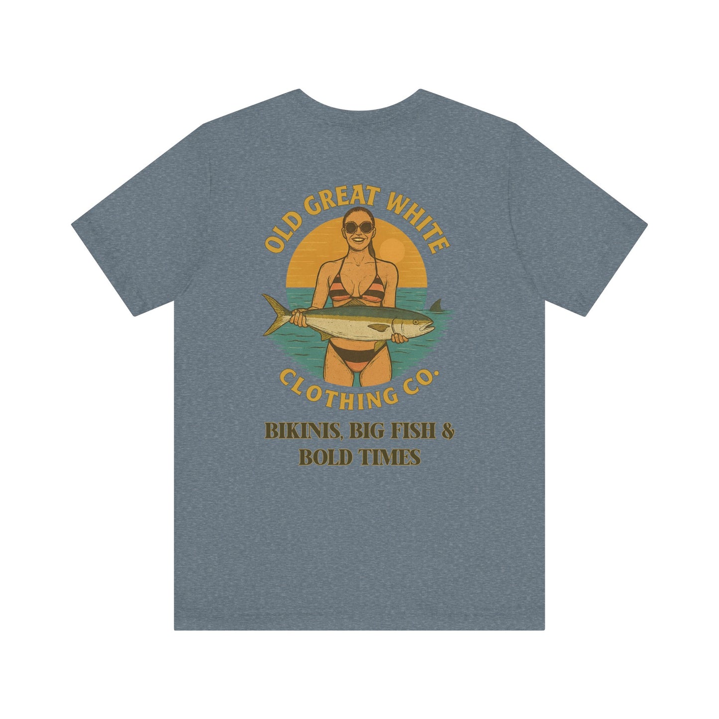 Catch of the Day Bikini Tee – Retro Fishing Girl Graphic Classic Jersey Short Sleeve Tee