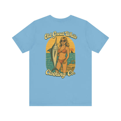 Big Catch Retro Beach Shirt – Bikini Babe & Marlin Graphic Jersey Short Sleeve Tee
