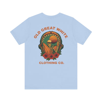 Skeleton Surfer Sunset Tee – Vintage Beach Vibes Graphic Shirt Jersey Short Sleeve Tee