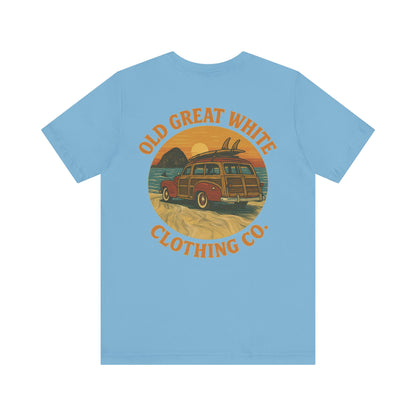 Vintage Woody Surf Wagon Tee - Old Great White Sunset Vibes Classic Jersey Short Sleeve Tee