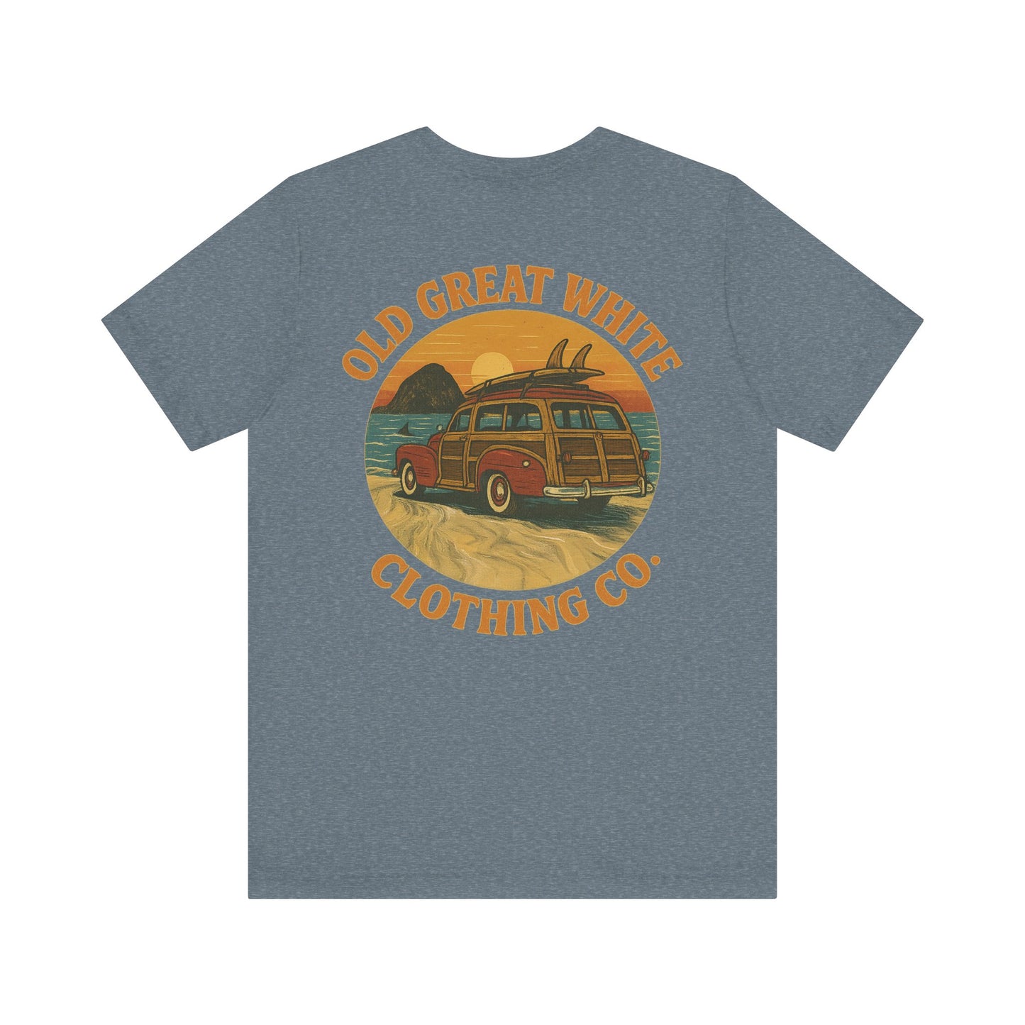 Vintage Woody Surf Wagon Tee - Old Great White Sunset Vibes Classic Jersey Short Sleeve Tee
