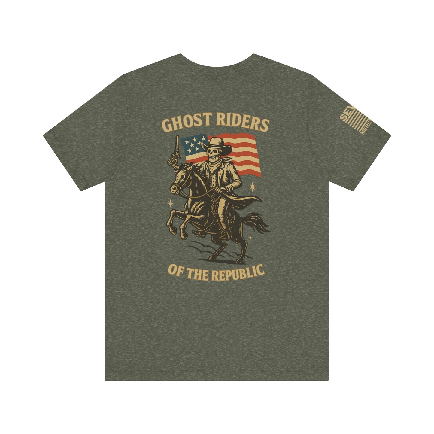 Ghost Riders of the Republic Horseback Skeleton Cowboy T-Shirt – Patriotic Wild West Graphic Tee