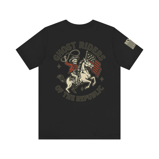 Ride for the Republic – Vintage Skeleton Cowboy Horse & Flag Graphic Tee