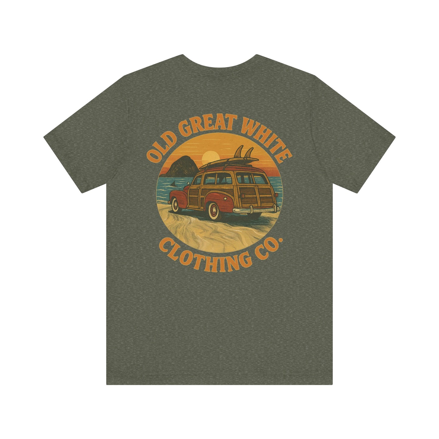 Vintage Woody Surf Wagon Tee - Old Great White Sunset Vibes Classic Jersey Short Sleeve Tee