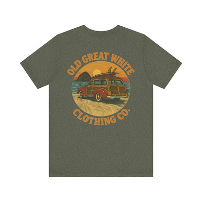 Vintage Woody Surf Wagon Tee - Old Great White Sunset Vibes Classic Jersey Short Sleeve Tee