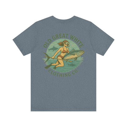 Retro Bikini Diver T-Shirt – Spearfishing & Shark Patrol Classic Jersey Short Sleeve Tee