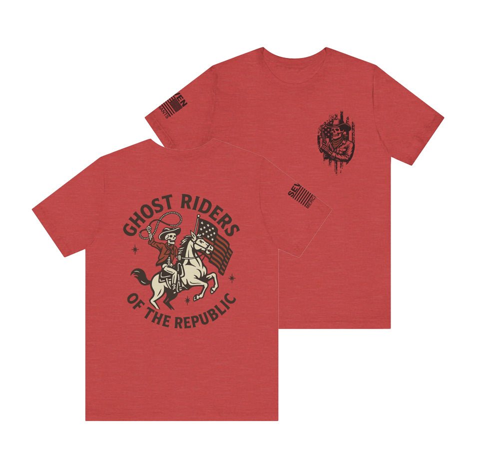 Ride for the Republic – Vintage Skeleton Cowboy Horse & Flag Graphic Tee
