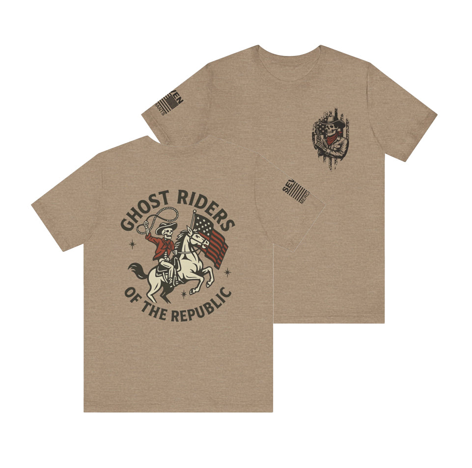 Ride for the Republic – Vintage Skeleton Cowboy Horse & Flag Graphic Tee