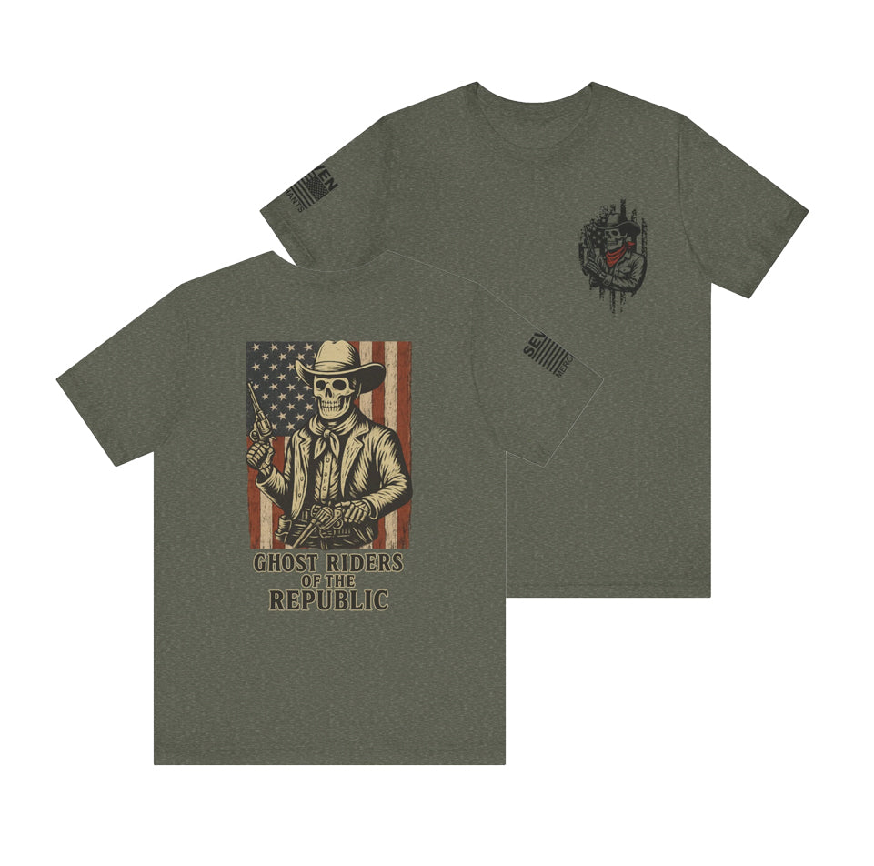 Deadeye Patriot – Ghost Riders of the Republic Cowboy Revolver Graphic Classic Jersey Short Sleeve Tee