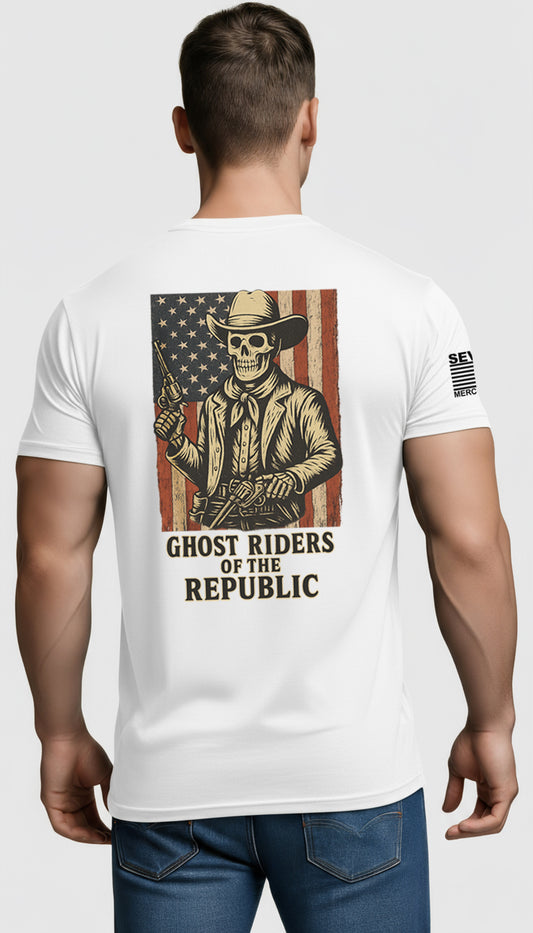 Deadeye Patriot – Ghost Riders of the Republic Cowboy Revolver Graphic Classic Jersey Short Sleeve Tee