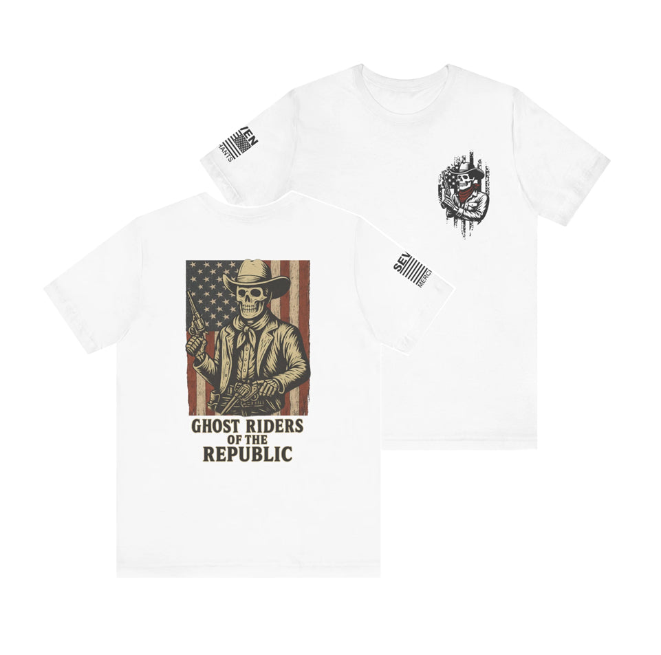 Deadeye Patriot – Ghost Riders of the Republic Cowboy Revolver Graphic Classic Jersey Short Sleeve Tee