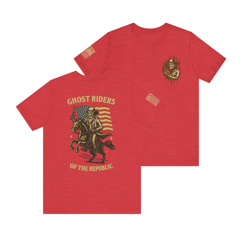 Ghost Riders of the Republic Horseback Skeleton Cowboy T-Shirt – Patriotic Wild West Graphic Tee