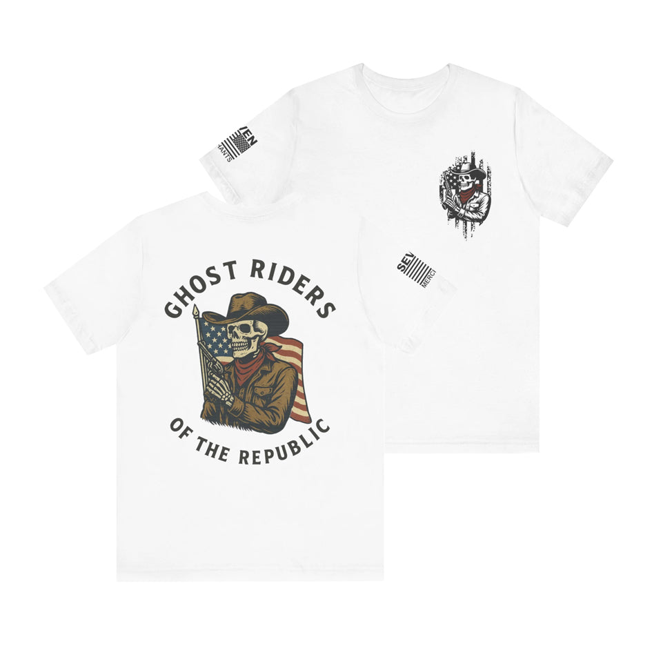 Ghost Riders of the Republic Cowboy Skeleton T-Shirt – Patriotic Western Graphic Tee